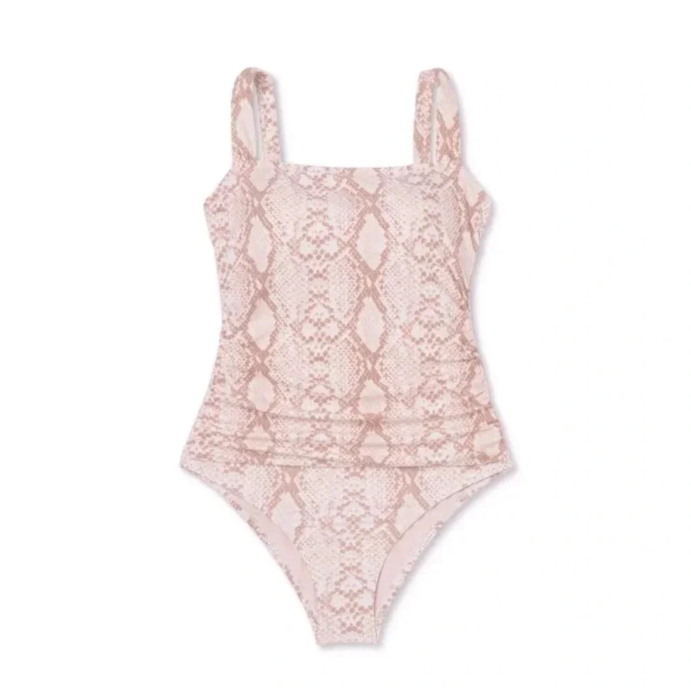 NWT- Kona Soli One Piece Ruched Snakeskin Print Swimsuit